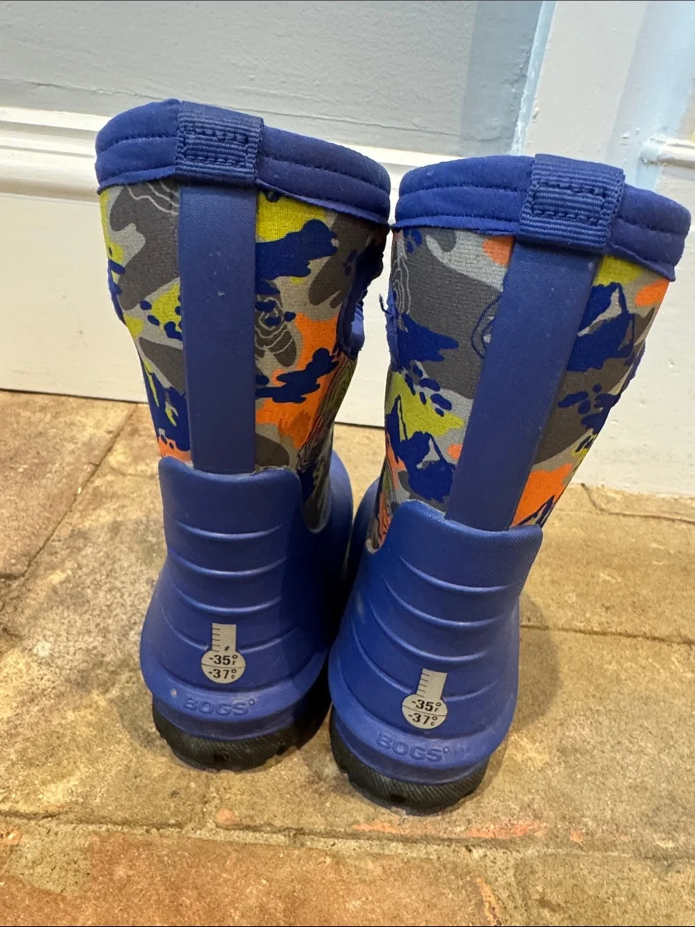 Bogs Kids Blue Rain & Snow Boots with Orange and Yellow Accents